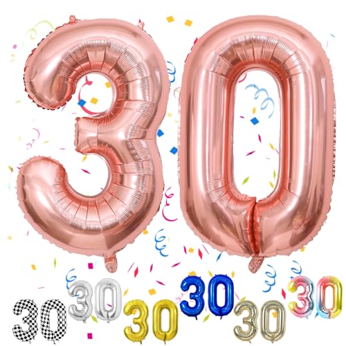 Luftballon 30 Geburtstag, 40" Rosegold Zahlen Luftballon, Roségold Folienballon 30, Geburtstag Zahlen Luftballon 30 jahre für Mädchen Babyparty Geburtstagsdeko Jubiläumsparty Dekoration von FunHot