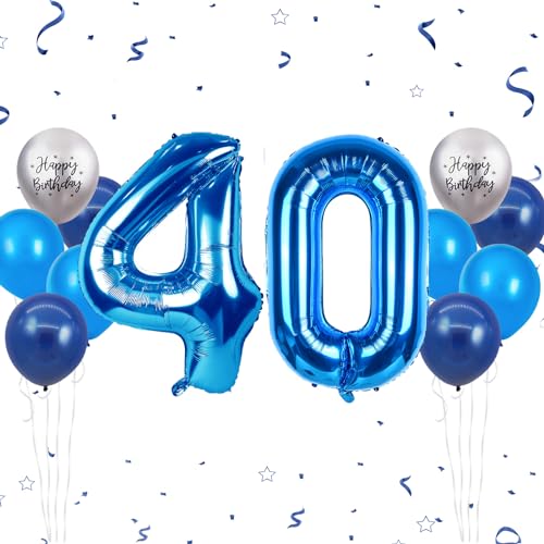 Luftballon 40. Geburtstag, 40 Zoll Blaue Zahl 40 Luftballon, 12 Stück Happy Birthday Latexballons Blau Groß Nummer 40 Folienballon für Jungen Männer Ihn Jubiläum 40. Geburtstag Party Deko von FunHot