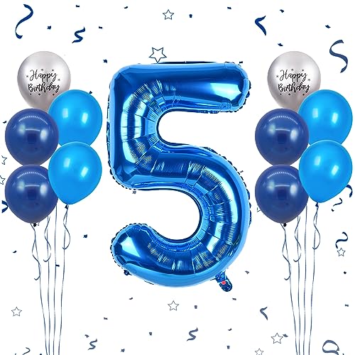 Luftballon 5. Geburtstag, 40 Zoll Blaue Zahl 5 Luftballon, 11 Stück Happy Birthday Latexballons Blau Groß Nummer 5 Folienballon für Jungen Mädchen Babydusche 5. Geburtstag Party Deko von FunHot