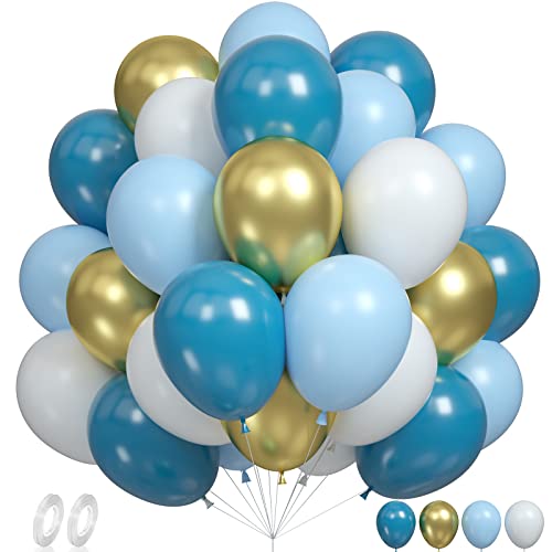 Teal Blau Weiß Luftballons, 60PCS 12 Zoll Blau Weiß und Retro Blau mit Metallic Gold Latex Luftballons Set für Geburtstag Hochzeit Baby Dusche Graduation Party Dekorationen von FunHot