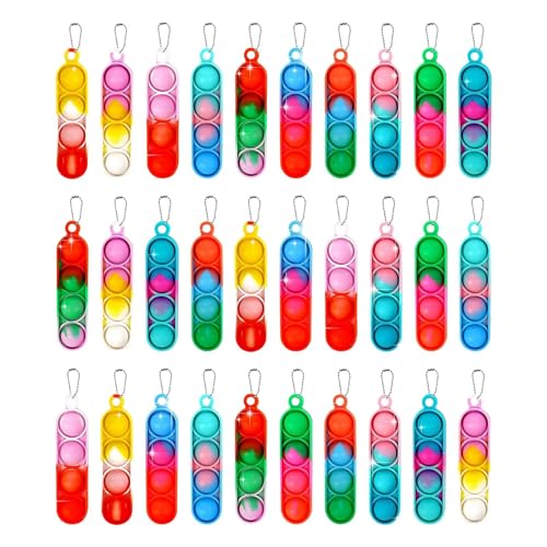Funalix Pop Schlüsselanhänger,40 Stück Silicone Push Spielzeug,Mini Stressabbau Handspielzeug, für Office Desk, Kinder und Erwachsene Partygeschenke(Regenbogenfarbe) von Funalix