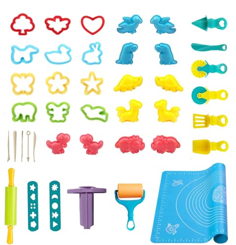 Funbero Knete Zubehör für Kinder, 41 Stück Knetwerkzeug Teig Plastilin Werkzeugset für Kinder, Einschließen Teig Plastilin Werkzeuge, Formen,Teigrolle, Knetmatte von Funbero
