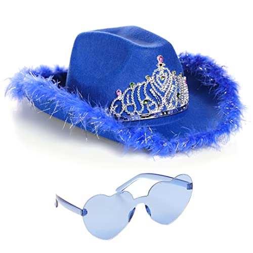 Funcredible Blauer Cowgirl-Hut mit Herzbrille – Blauer Cowboyhut mit Tiara-Krone – Halloween-Kuhmädchen-Kostüm-Zubehör – lustige Rodeo-Party-Hüte und Brillen für Damen, Mädchen und Kinder Funcredible Blauer Cowgirl-Hut mit Herzbrille – Blauer Cowboyhut mit Tiara-Krone – Halloween-Kuhmädchen-Kostüm-Zubehör – lustige Rodeo-Party-Hüte und Brillen für Damen, Mädchen und Kinder von Funcredible