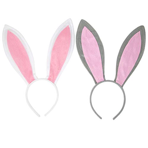 Funcredible Hasenohren-Haarreif – Plüsch-Hasenohren – Hasen-Cosplay-Kostüm-Zubehör für Kinder und Erwachsene (Grau + Rosa und Weiß + Rosa) von Funcredible