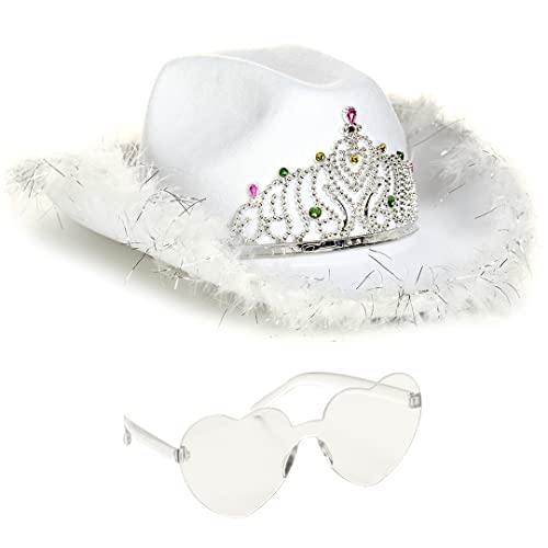 Funcredible Weißer Cowgirl-Hut mit Herzbrille – weißer Cowboyhut mit Tiara-Krone – Halloween-Kuhmädchen-Kostüm-Zubehör – lustige Rodeo-Partyhüte und Schutzbrille für Damen, Mädchen und Kinder Funcredible Weißer Cowgirl-Hut mit Herzbrille – weißer Cowboyhut mit Tiara-Krone – Halloween-Kuhmädchen-Kostüm-Zubehör – lustige Rodeo-Partyhüte und Schutzbrille für Damen, Mädchen und Kinder von Funcredible
