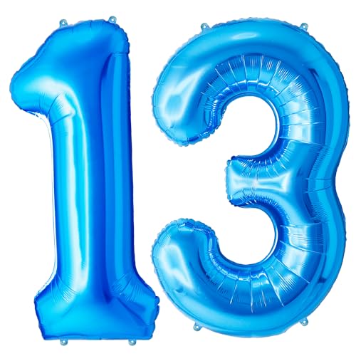 FUFUNFEST Luftballons zum 13. oder 31. Geburtstag, Farbe Blau, 100 cm – Dekoration Ballon zum Geburtstag – inklusive Ballon 13/31 Jahre XL & Strohhalm – fliegt mit Helium – hochwertiger Ballon von Funfest