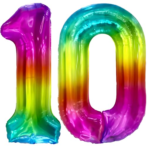FUNFEST 100 cm Regenbogen-Luftballons zum 10. Geburtstag – Geburtstagsballon-Dekoration – inklusive XL-Ballon zum 10. Geburtstag und Strohhalm – Heliumfliegen FUNFEST 100 cm Regenbogen-Luftballons zum 10. Geburtstag – Geburtstagsballon-Dekoration – inklusive XL-Ballon zum 10. Geburtstag und Strohhalm – Heliumfliegen von Funfest