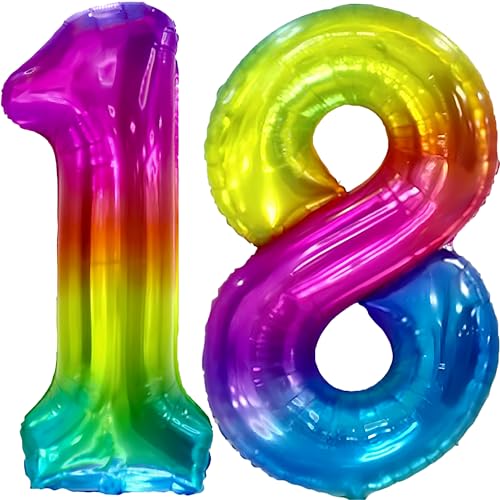 FUNFEST 100 cm Regenbogen-Luftballons zum 18. Geburtstag – Geburtstagsballon-Dekoration – inklusive XL-Ballon zum 18. Geburtstag und Strohhalm – Heliumfliegen FUNFEST 100 cm Regenbogen-Luftballons zum 18. Geburtstag – Geburtstagsballon-Dekoration – inklusive XL-Ballon zum 18. Geburtstag und Strohhalm – Heliumfliegen von Funfest