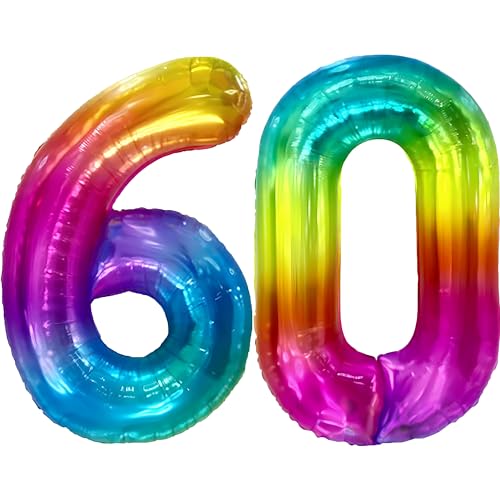 FUNFEST 100 cm Regenbogen-Luftballons zum 60. Geburtstag – Geburtstagsballon-Dekoration – inklusive XL-Ballon zum 60. Geburtstag und Strohhalm – Fliegen mit Helium FUNFEST 100 cm Regenbogen-Luftballons zum 60. Geburtstag – Geburtstagsballon-Dekoration – inklusive XL-Ballon zum 60. Geburtstag und Strohhalm – Fliegen mit Helium von Funfest