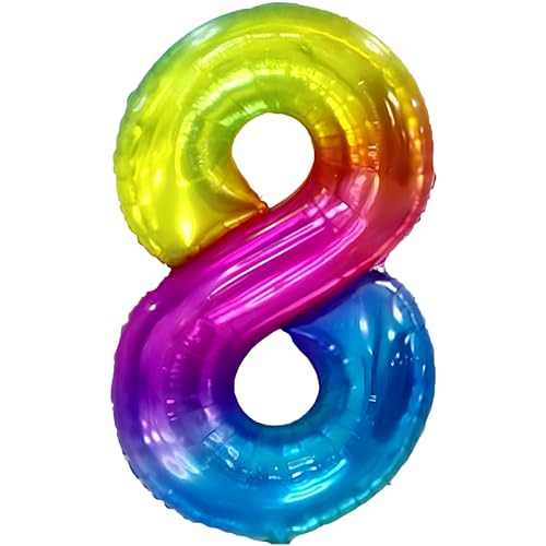 FUNFEST 100 cm Regenbogen-Luftballons zum 8. Geburtstag – Geburtstagsballon-Dekoration – inklusive XL-Ballon zum 8. Geburtstag und Strohhalm – Fliegen mit Helium FUNFEST 100 cm Regenbogen-Luftballons zum 8. Geburtstag – Geburtstagsballon-Dekoration – inklusive XL-Ballon zum 8. Geburtstag und Strohhalm – Fliegen mit Helium von Funfest