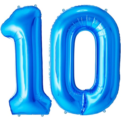 FUNFEST 100 cm blaue Luftballons zum 10. Geburtstag – Geburtstagsballon-Dekoration – inklusive XL-Ballon zum 10. Geburtstag und Strohhalm – Fliegen mit Helium FUNFEST 100 cm blaue Luftballons zum 10. Geburtstag – Geburtstagsballon-Dekoration – inklusive XL-Ballon zum 10. Geburtstag und Strohhalm – Fliegen mit Helium von Funfest