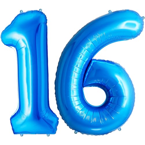 FUNFEST 100 cm blaue Luftballons zum 16. Geburtstag – Geburtstagsballon-Dekoration – inklusive XL-Ballon zum 16. Geburtstag und Strohhalm – Heliumfliegen FUNFEST 100 cm blaue Luftballons zum 16. Geburtstag – Geburtstagsballon-Dekoration – inklusive XL-Ballon zum 16. Geburtstag und Strohhalm – Heliumfliegen von Funfest