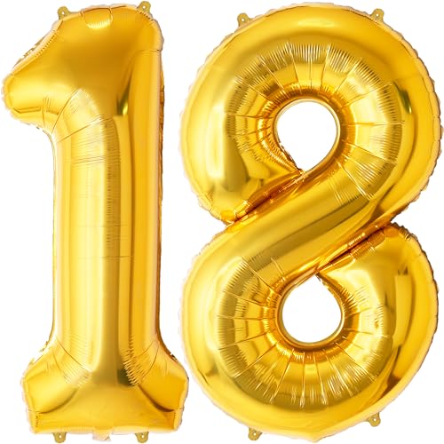 FUNFEST 100 cm goldene Luftballons zum 18. Geburtstag – Geburtstagsballon-Dekoration – inklusive XL-Ballon zum 18. Geburtstag und Strohhalm – Fliegen mit Helium FUNFEST 100 cm goldene Luftballons zum 18. Geburtstag – Geburtstagsballon-Dekoration – inklusive XL-Ballon zum 18. Geburtstag und Strohhalm – Fliegen mit Helium von Funfest