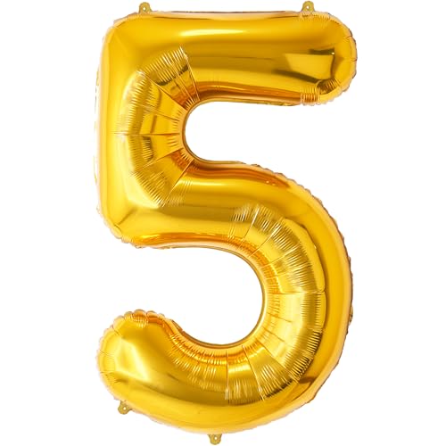 FUNFEST 100 cm goldene Luftballons zum 5. Geburtstag – Geburtstagsballon-Dekoration – inklusive XL-Ballon zum 5. Geburtstag und Strohhalm – Fliegen mit Helium FUNFEST 100 cm goldene Luftballons zum 5. Geburtstag – Geburtstagsballon-Dekoration – inklusive XL-Ballon zum 5. Geburtstag und Strohhalm – Fliegen mit Helium von Funfest