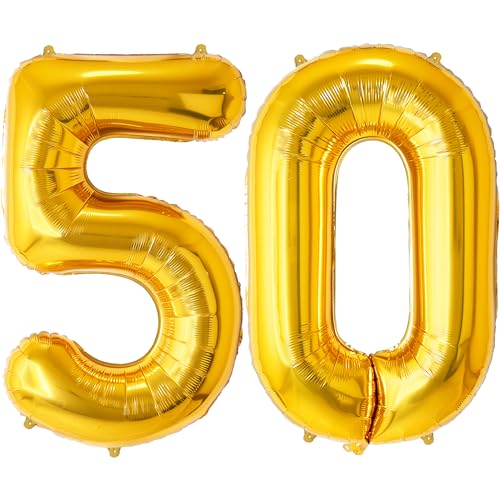 FUNFEST 100 cm goldene Luftballons zum 50. Geburtstag – Geburtstagsballon-Dekoration – inklusive XL-Ballon zum 50. Geburtstag und Strohhalm – Heliumfliegen FUNFEST 100 cm goldene Luftballons zum 50. Geburtstag – Geburtstagsballon-Dekoration – inklusive XL-Ballon zum 50. Geburtstag und Strohhalm – Heliumfliegen von Funfest
