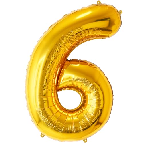 FUNFEST 100 cm goldene Luftballons zum 6. Geburtstag – Geburtstagsballon-Dekoration – inklusive XL-Ballon zum 6. Geburtstag und Strohhalm – Fliegen mit Helium FUNFEST 100 cm goldene Luftballons zum 6. Geburtstag – Geburtstagsballon-Dekoration – inklusive XL-Ballon zum 6. Geburtstag und Strohhalm – Fliegen mit Helium von Funfest