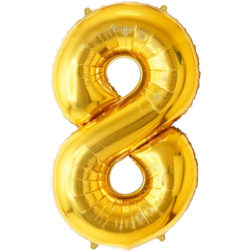 FUNFEST 100 cm goldene Luftballons zum 8. Geburtstag – Geburtstagsballon-Dekoration – inklusive XL-Ballon zum 8. Geburtstag und Strohhalm – fliegen Sie mit Helium FUNFEST 100 cm goldene Luftballons zum 8. Geburtstag – Geburtstagsballon-Dekoration – inklusive XL-Ballon zum 8. Geburtstag und Strohhalm – fliegen Sie mit Helium von Funfest
