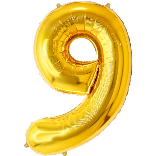 FUNFEST 100 cm goldene Luftballons zum 9. Geburtstag – Geburtstagsballon-Dekoration – inklusive XL-Ballon zum 9. Geburtstag und Strohhalm – fliegen Sie mit Helium FUNFEST 100 cm goldene Luftballons zum 9. Geburtstag – Geburtstagsballon-Dekoration – inklusive XL-Ballon zum 9. Geburtstag und Strohhalm – fliegen Sie mit Helium von Funfest