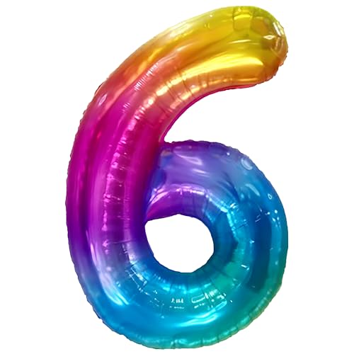 FUNFEST 100 cm regenbogenfarbene Luftballons zum 6. Geburtstag – Geburtstagsballon-Dekoration – inklusive XL-Ballon zum 6. Geburtstag und Strohhalm – Fliegen mit Helium FUNFEST 100 cm regenbogenfarbene Luftballons zum 6. Geburtstag – Geburtstagsballon-Dekoration – inklusive XL-Ballon zum 6. Geburtstag und Strohhalm – Fliegen mit Helium von Funfest