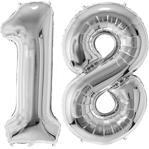 FUNFEST 100 cm silberne Luftballons zum 18. Geburtstag – Geburtstagsballon-Dekoration – inklusive XL-Ballon zum 18. Geburtstag und Strohhalm – Fliegen mit Helium FUNFEST 100 cm silberne Luftballons zum 18. Geburtstag – Geburtstagsballon-Dekoration – inklusive XL-Ballon zum 18. Geburtstag und Strohhalm – Fliegen mit Helium von Funfest