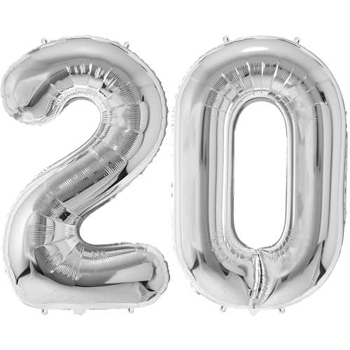 FUNFEST 100 cm silberne Luftballons zum 20. Geburtstag – Geburtstagsballon-Dekoration – inklusive XL-Ballon zum 20. Geburtstag und Strohhalm – Fliegen mit Helium FUNFEST 100 cm silberne Luftballons zum 20. Geburtstag – Geburtstagsballon-Dekoration – inklusive XL-Ballon zum 20. Geburtstag und Strohhalm – Fliegen mit Helium von Funfest