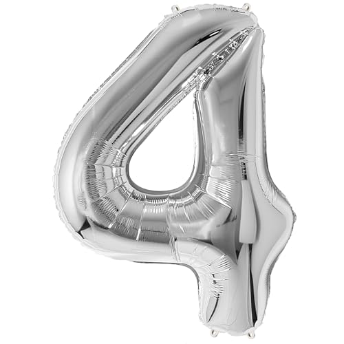 FUNFEST 100 cm silberne Luftballons zum 4. Geburtstag – Geburtstagsballon-Dekoration – inklusive XL-Ballon zum 4. Geburtstag und Strohhalm – Fliegen mit Helium FUNFEST 100 cm silberne Luftballons zum 4. Geburtstag – Geburtstagsballon-Dekoration – inklusive XL-Ballon zum 4. Geburtstag und Strohhalm – Fliegen mit Helium von Funfest