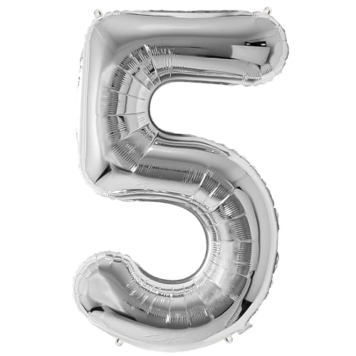 FUNFEST 100 cm silberne Luftballons zum 5. Geburtstag – Geburtstagsballon-Dekoration – inklusive XL-Ballon zum 5. Geburtstag und Strohhalm – Fliegen mit Helium FUNFEST 100 cm silberne Luftballons zum 5. Geburtstag – Geburtstagsballon-Dekoration – inklusive XL-Ballon zum 5. Geburtstag und Strohhalm – Fliegen mit Helium von Funfest