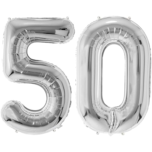 FUNFEST 100 cm silberne Luftballons zum 50. Geburtstag – Geburtstagsballon-Dekoration – inklusive XL-Ballon zum 50. Geburtstag und Strohhalm – Fliegen mit Helium FUNFEST 100 cm silberne Luftballons zum 50. Geburtstag – Geburtstagsballon-Dekoration – inklusive XL-Ballon zum 50. Geburtstag und Strohhalm – Fliegen mit Helium von Funfest