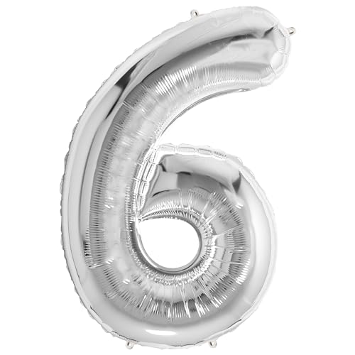 FUNFEST 100 cm silberne Luftballons zum 6. Geburtstag – Geburtstagsballon-Dekoration – inklusive XL-Ballon zum 6. Geburtstag und Strohhalm – fliegen Sie mit Helium FUNFEST 100 cm silberne Luftballons zum 6. Geburtstag – Geburtstagsballon-Dekoration – inklusive XL-Ballon zum 6. Geburtstag und Strohhalm – fliegen Sie mit Helium von Funfest