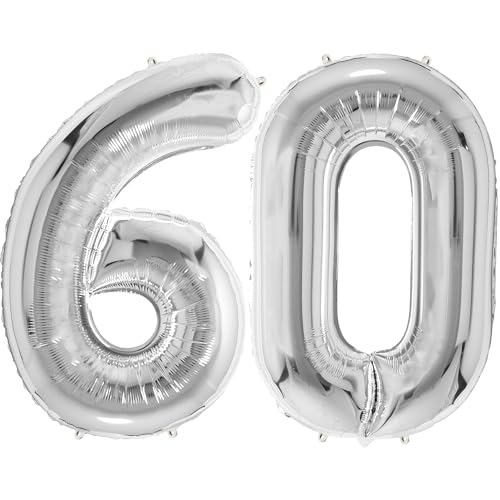 FUNFEST 100 cm silberne Luftballons zum 60. Geburtstag – Geburtstagsballon-Dekoration – inklusive XL-Ballon zum 60. Geburtstag und Strohhalm – Fliegen mit Helium FUNFEST 100 cm silberne Luftballons zum 60. Geburtstag – Geburtstagsballon-Dekoration – inklusive XL-Ballon zum 60. Geburtstag und Strohhalm – Fliegen mit Helium von Funfest