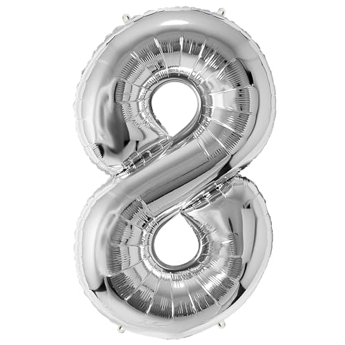 FUNFEST 100 cm silberne Luftballons zum 8. Geburtstag – Geburtstagsballon-Dekoration – inklusive XL-Ballon zum 8. Geburtstag und Strohhalm – Fliegen mit Helium FUNFEST 100 cm silberne Luftballons zum 8. Geburtstag – Geburtstagsballon-Dekoration – inklusive XL-Ballon zum 8. Geburtstag und Strohhalm – Fliegen mit Helium von Funfest