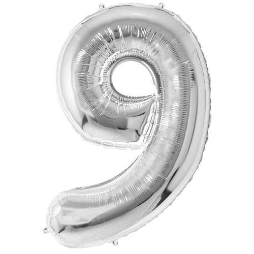 FUNFEST 100 cm silberne Luftballons zum 9. Geburtstag – Geburtstagsballon-Dekoration – inklusive XL-Ballon zum 9. Geburtstag und Strohhalm – Fliegen mit Helium FUNFEST 100 cm silberne Luftballons zum 9. Geburtstag – Geburtstagsballon-Dekoration – inklusive XL-Ballon zum 9. Geburtstag und Strohhalm – Fliegen mit Helium von Funfest