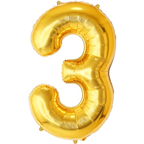 FUNFEST 3 Jahre alt Gold Geburtstagsballons 100 cm – Geburtstagsballon-Dekoration – inklusive XL 3 Jahre Ballon und Strohhalm – Fliegen mit Helium FUNFEST 3 Jahre alt Gold Geburtstagsballons 100 cm – Geburtstagsballon-Dekoration – inklusive XL 3 Jahre Ballon und Strohhalm – Fliegen mit Helium von Funfest