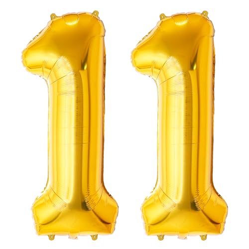 FUNFEST Luftballon zum 11. Geburtstag, Gold, 100 cm – Dekoration zum Geburtstag – inklusive XL & Strohhalm – fliegt mit Helium – hochwertige Qualität FUNFEST Luftballon zum 11. Geburtstag, Gold, 100 cm – Dekoration zum Geburtstag – inklusive XL & Strohhalm – fliegt mit Helium – hochwertige Qualität von Funfest