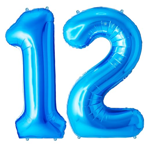 FUNFEST Luftballon zum 12. oder 21. Geburtstag, Blau, 100 cm – Dekoration XL mit Strohhalm – Fliegt mit Helium – hochwertige Qualität von Funfest