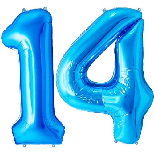 FUNFEST Luftballon zum 14. oder 41. Geburtstag, Blau, 100 cm – Dekoration zum Geburtstag – inkl. XL-Ballon & Strohhalm – mit Helium – hochwertige Qualität von Funfest