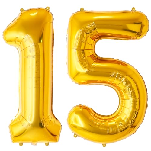 FUNFEST Luftballons zum 15. oder 51. Geburtstag, Farbe Gold, 100 cm, Dekoration Ballon, Geburtstag, inkl. Ballon 15/51 Jahre, XL & Strohhalm, fliegt mit Helium – hochwertiger Ballon FUNFEST Luftballons zum 15. oder 51. Geburtstag, Farbe Gold, 100 cm, Dekoration Ballon, Geburtstag, inkl. Ballon 15/51 Jahre, XL & Strohhalm, fliegt mit Helium – hochwertiger Ballon von Funfest