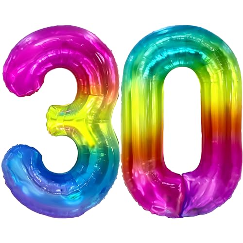 FUNFEST Luftballons zum 30. Geburtstag, Regenbogenfarbe, 100 cm – Geburtstagsballon-Dekoration – inklusive XL-Ballon zum 30. Geburtstag und Strohhalm – Fliegen mit Helium FUNFEST Luftballons zum 30. Geburtstag, Regenbogenfarbe, 100 cm – Geburtstagsballon-Dekoration – inklusive XL-Ballon zum 30. Geburtstag und Strohhalm – Fliegen mit Helium von Funfest
