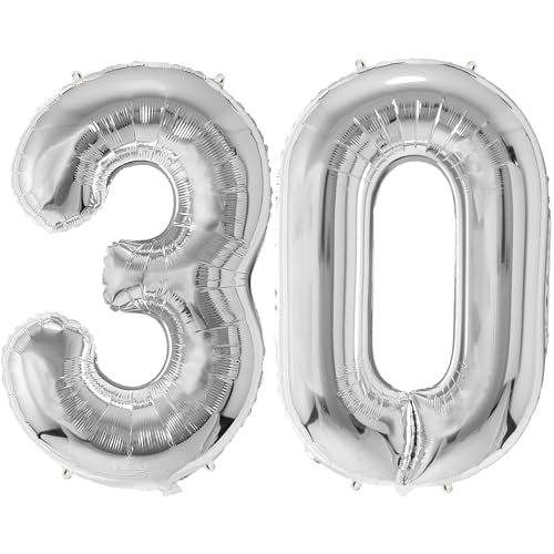 FUNFEST Luftballons zum 30. Geburtstag, silberfarben, 100 cm – Geburtstagsballon-Dekoration – inklusive XL-Ballon zum 30. Geburtstag und Strohhalm – Fliegen mit Helium FUNFEST Luftballons zum 30. Geburtstag, silberfarben, 100 cm – Geburtstagsballon-Dekoration – inklusive XL-Ballon zum 30. Geburtstag und Strohhalm – Fliegen mit Helium von Funfest
