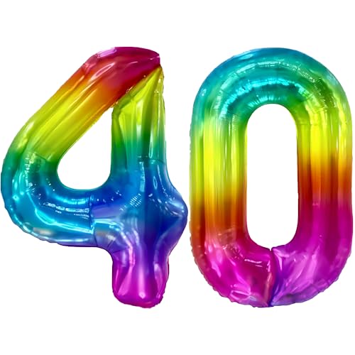 FUNFEST Luftballons zum 40. Geburtstag, Regenbogenfarbe, 100 cm – Geburtstagsballon-Dekoration – inklusive XL-Ballon zum 40. Geburtstag und Strohhalm – Fliegen mit Helium FUNFEST Luftballons zum 40. Geburtstag, Regenbogenfarbe, 100 cm – Geburtstagsballon-Dekoration – inklusive XL-Ballon zum 40. Geburtstag und Strohhalm – Fliegen mit Helium von Funfest