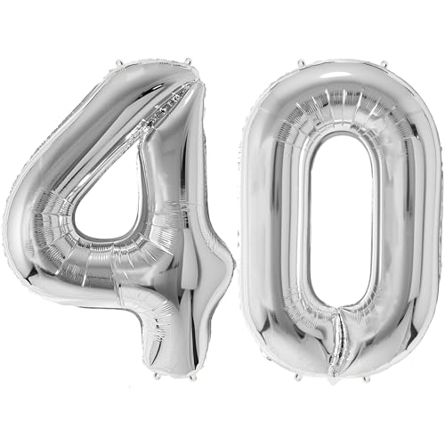 FUNFEST Luftballons zum 40. Geburtstag, silberfarben, 100 cm – Geburtstagsballon-Dekoration – inklusive XL-Ballon zum 40. Geburtstag und Strohhalm – Fliegen mit Helium FUNFEST Luftballons zum 40. Geburtstag, silberfarben, 100 cm – Geburtstagsballon-Dekoration – inklusive XL-Ballon zum 40. Geburtstag und Strohhalm – Fliegen mit Helium von Funfest