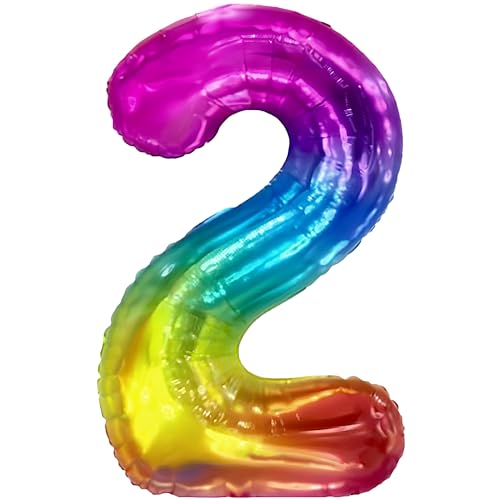 FUNFEST Regenbogenfarbene Geburtstagsballons zum 2-Jährigen, 100 cm – Geburtstagsballon-Dekoration – inklusive XL-Ballon zum 2-Jährigen und Strohhalm – Fliegen mit Helium von Funfest
