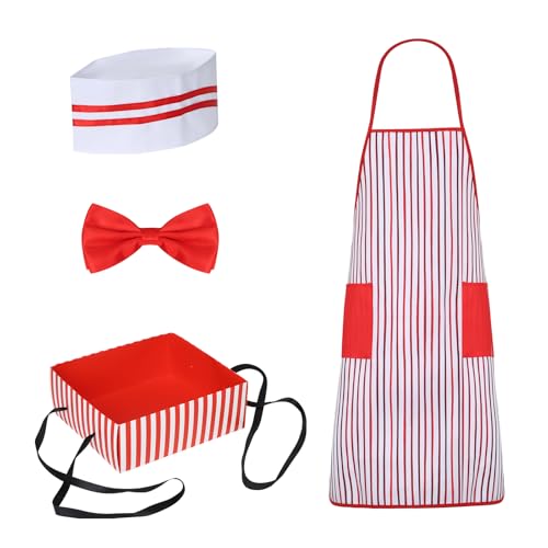 Funhoo 4-teilig 50er Jahre Erwachsene Kellner Kellnerin Kostüm Tablett Kochmütze Fliege Gestreifte Schürze mit 2 Taschen Karneval Zirkus Cosplay Party Funhoo 4-teilig 50er Jahre Erwachsene Kellner Kellnerin Kostüm Tablett Kochmütze Fliege Gestreifte Schürze mit 2 Taschen Karneval Zirkus Cosplay Party von Funhoo