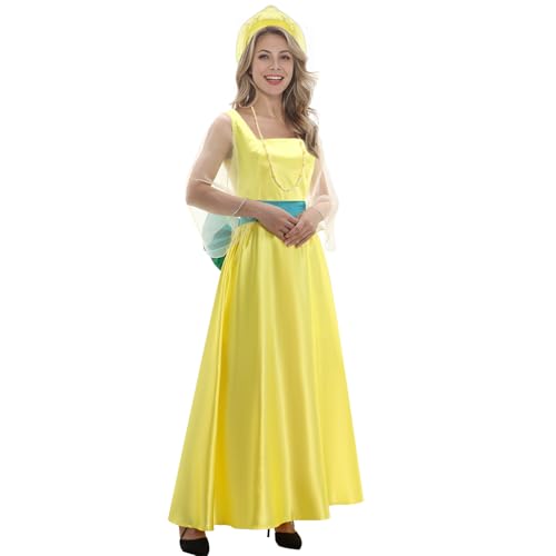 Funhoo Damen Prinzessin Kleid Anastasia Kostüm Set Elegantes Abendkleid Kopfschmuck Blaue Schleife Halskette für Cosplay Halloween Theater Party Outfit (L) von Funhoo