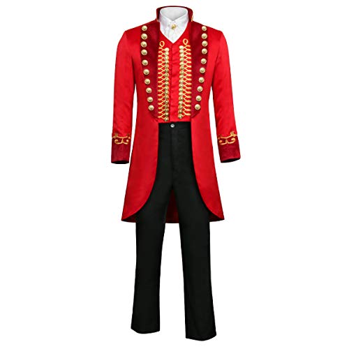 Funhoo Erwachsene Herren Rot Zirkus Kostüm Zirkusdirektor PT Barnum Showman Kostüm Uniform Cosplay Karneval Fasching Partys Frack Jacke Anzug Hosen Outfit (L, Rot) von Funhoo
