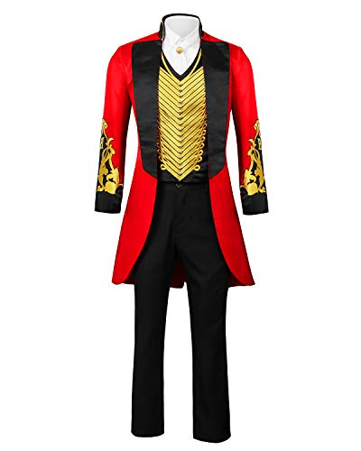 Funhoo Erwachsene Herren Rot Zirkus Kostüm Zirkusdirektor PT Barnum Showman Kostüm Uniform Cosplay Karneval Fasching Partys Frack Jacke Anzug Hosen Outfit (L, Schwarz+Rot) von Funhoo
