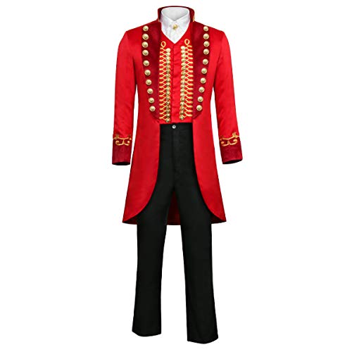 Funhoo Erwachsene Herren Rot Zirkus Kostüm Zirkusdirektor PT Barnum Showman Kostüm Uniform Cosplay Karneval Fasching Partys Frack Jacke Anzug Hosen Outfit (S, Rot) von Funhoo