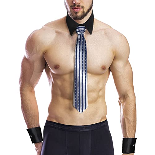 Funhoo Erwachsene Herren Stripper Kostüm Männliche Tänzerin Party Kellner Uniform Anzug Sexy Krawatte Kragen Manschette Verkleidung Gentleman Outfits Zubehör von Funhoo