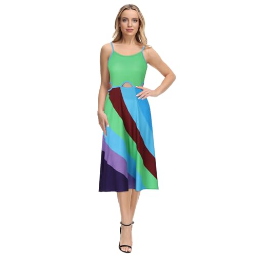 Funhoo Frauen Kleid Jenna Rink Trägerkleid Grün Blau Streifenmuster Sommerkleid Film Kostüm für Cosplay Geburtstag Party Urlaub Freizeit Outfit (S) von Funhoo