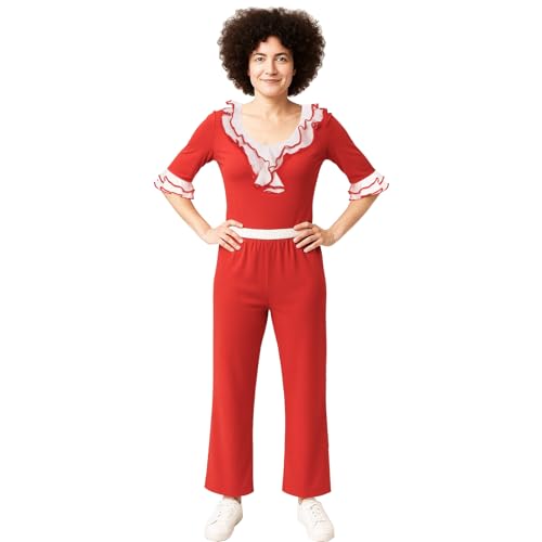Funhoo Frauen Sally O'Malley Kostüm Rotes Oberteil Rüschenhemd Bluse Hose Damen Fancy Dress Halloween Live Show Cosplay Comedy Party Outfit (M) von Funhoo